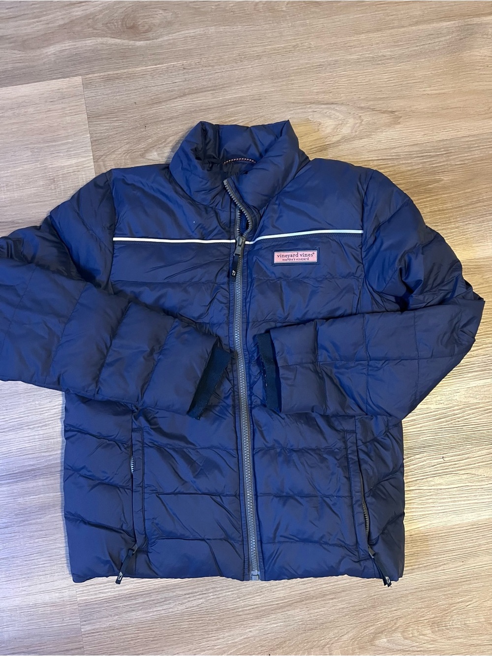 Vineyard Vines Kids Navy Puffer Jacket with Pink Accents, Sz med (12-14)
